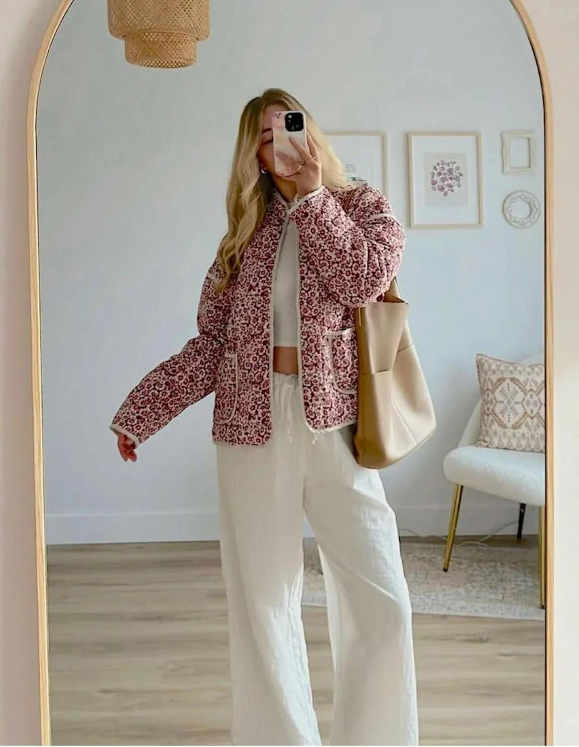 Womens Cropped Quilted Lightweight Jackets Floral Printed Open Front Puffer Coat Cardigan