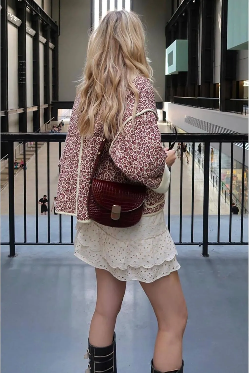 Womens Cropped Quilted Lightweight Jackets Floral Printed Open Front Puffer Coat Cardigan
