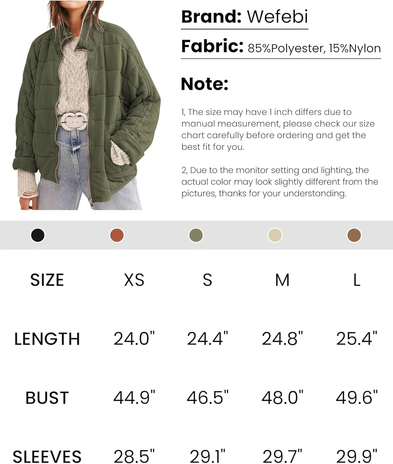 Womens Dolman Quilted Lightweight Jackets Full-zip Stand Collar Loose Warm Winter Outwears with Pockets