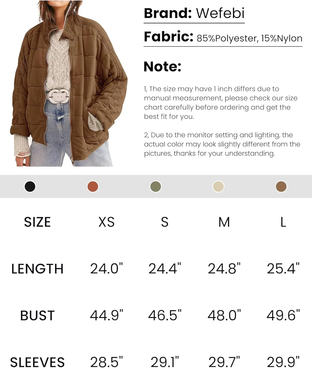 Womens Dolman Quilted Lightweight Jackets Full-zip Stand Collar Loose Warm Winter Outwears with Pockets