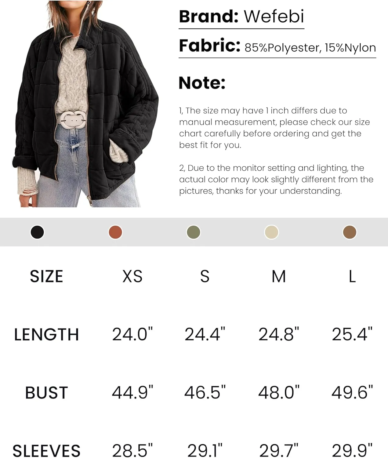 Womens Dolman Quilted Lightweight Jackets Full-zip Stand Collar Loose Warm Winter Outwears with Pockets