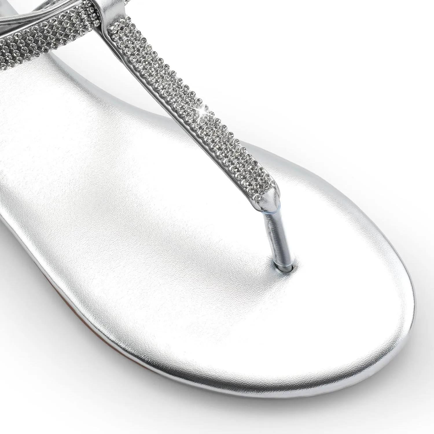 Women's Dressy Sandals Flat Glitter Comfortable Slides Rhinestone Sandals for Women Ladies Fashion Shoes
