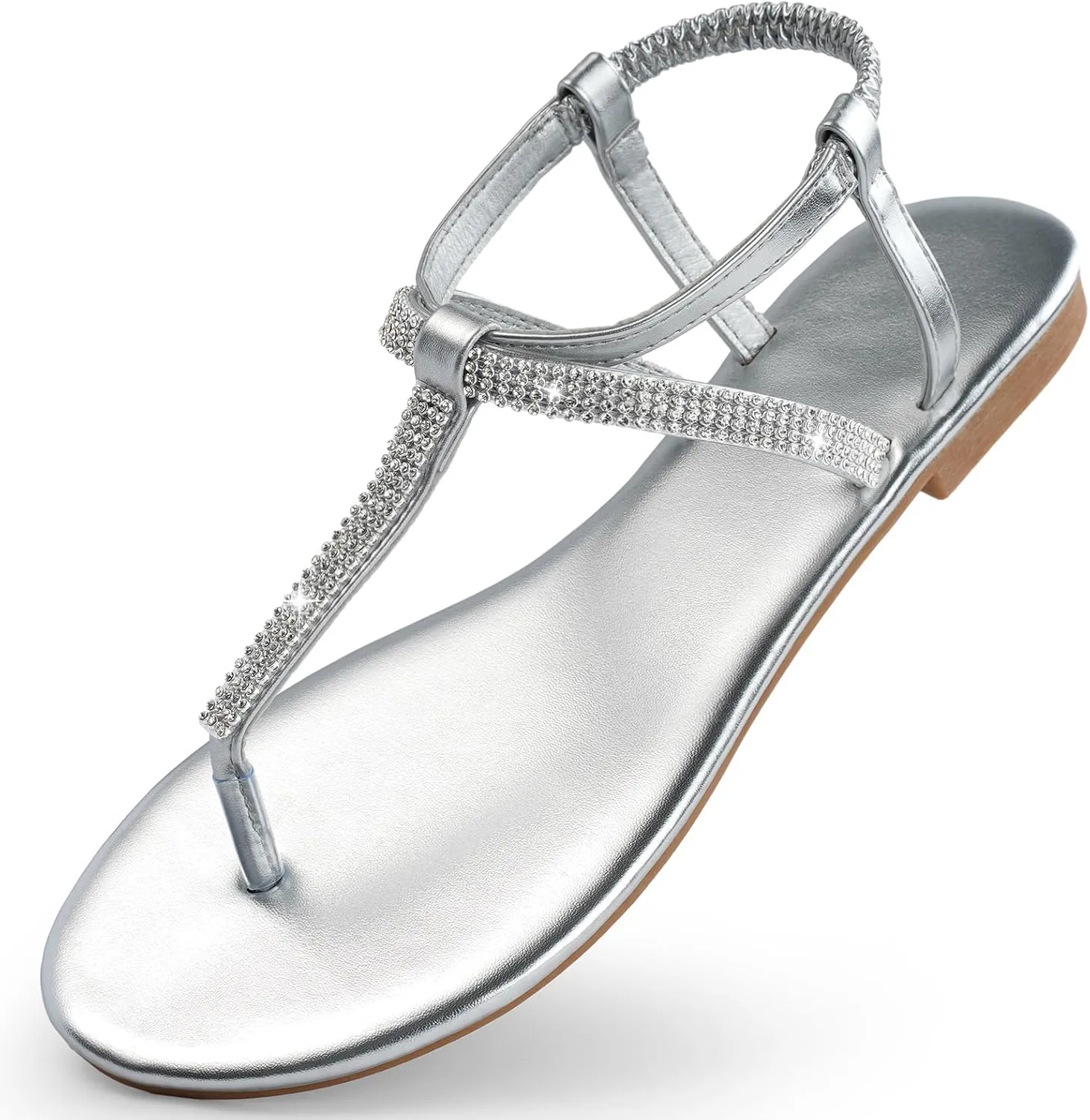 Women's Dressy Sandals Flat Glitter Comfortable Slides Rhinestone Sandals for Women Ladies Fashion Shoes