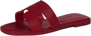 Womens Flat Sandals for Womens 2025 Summer Dressy Slippers Non Slip Comfortable Leather Slippers Cute Open Toe Shoes