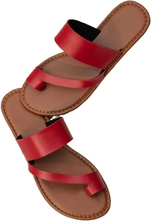 Womens Flat Straps Sandals, Women's Summer Slip On Flat Bunion Sandals Orthopedic, Fashion Toe Ring Slides Flip Flops, for Flat Feet and Plantar Fasciitis Orthopedic Toe Post Sand
