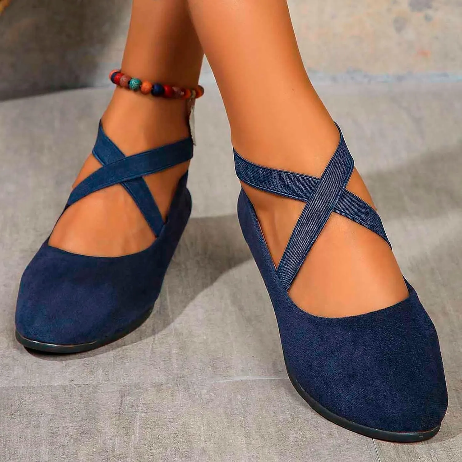 Womens Flats Comfortable Shoes Crisscross Elastic Ankle Straps Closed Toe Dressy Fashion Casual Ballet Office Flats Shoes
