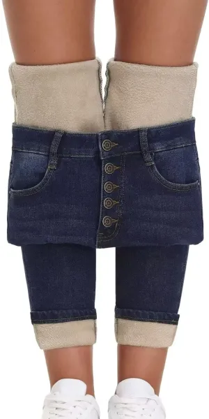 Women's Fleece Lined Jeans Skinny High Waisted Winter Thick Fleece Warm Stretch Fleece Lining Women Jeans Pants