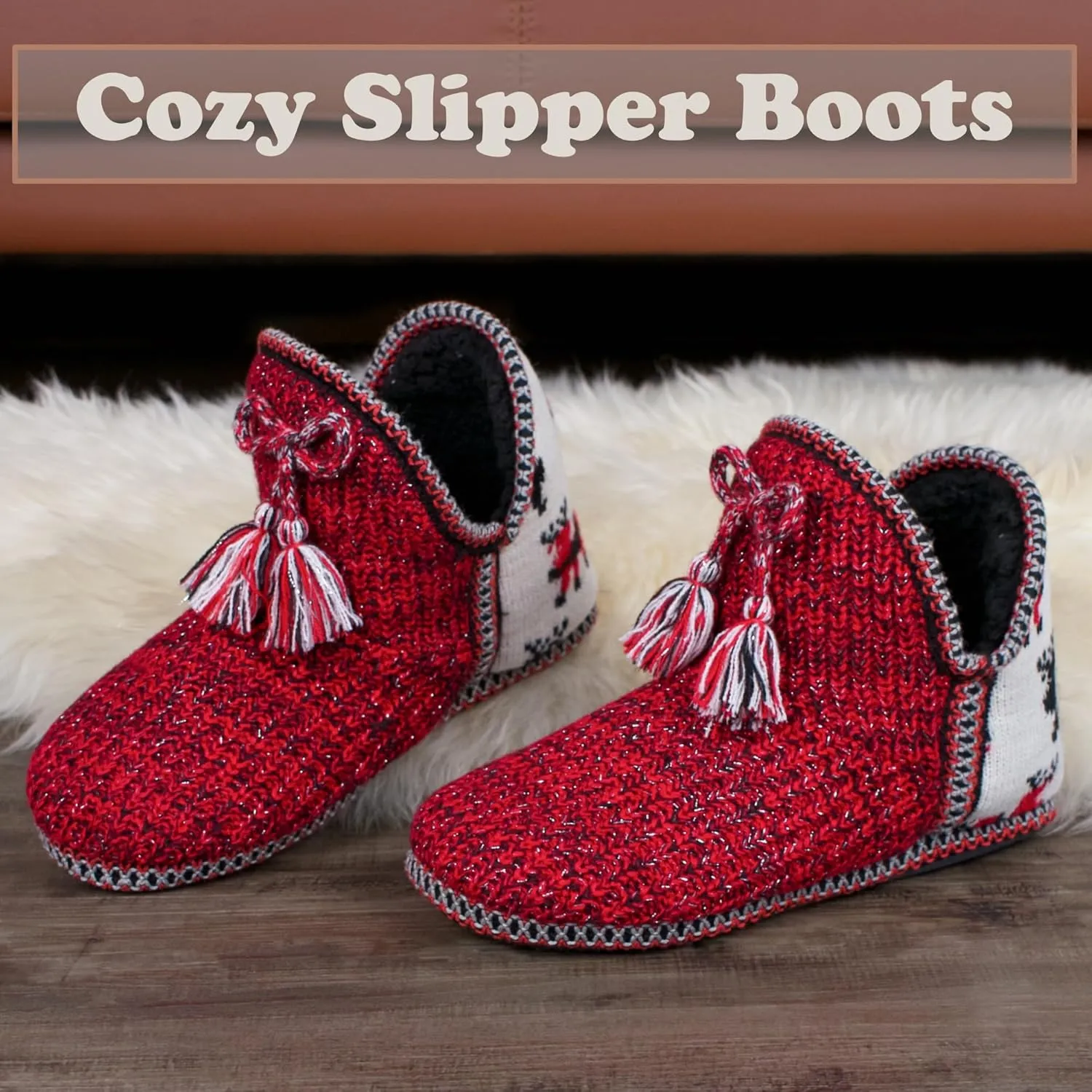 Women's Fuzzy Bootie Slippers, Plush Fleece & Memory Foam House Boots, Cozy Non-Slip Indoor/Outdoor Shoes