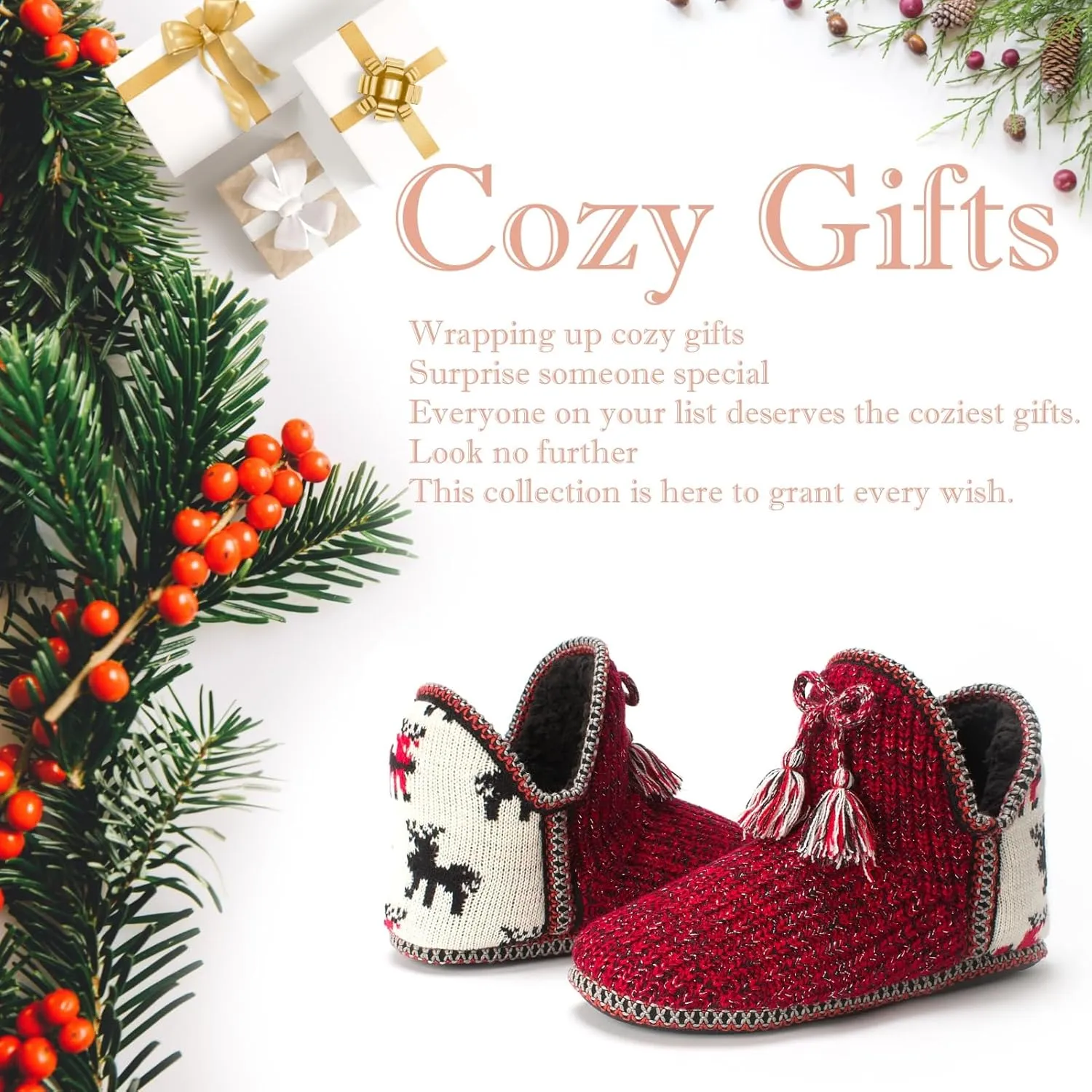 Women's Fuzzy Bootie Slippers, Plush Fleece & Memory Foam House Boots, Cozy Non-Slip Indoor/Outdoor Shoes