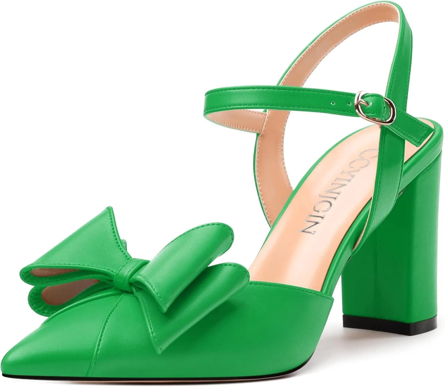 Women's Heeled Sandals, Double Bowknot Sandals Chunky High Heels Pumps, Sexy Closed Pointed Toe Ankle Strap Heels Slingback Slip on Comfortable wedding Bridal Dress Shoes
