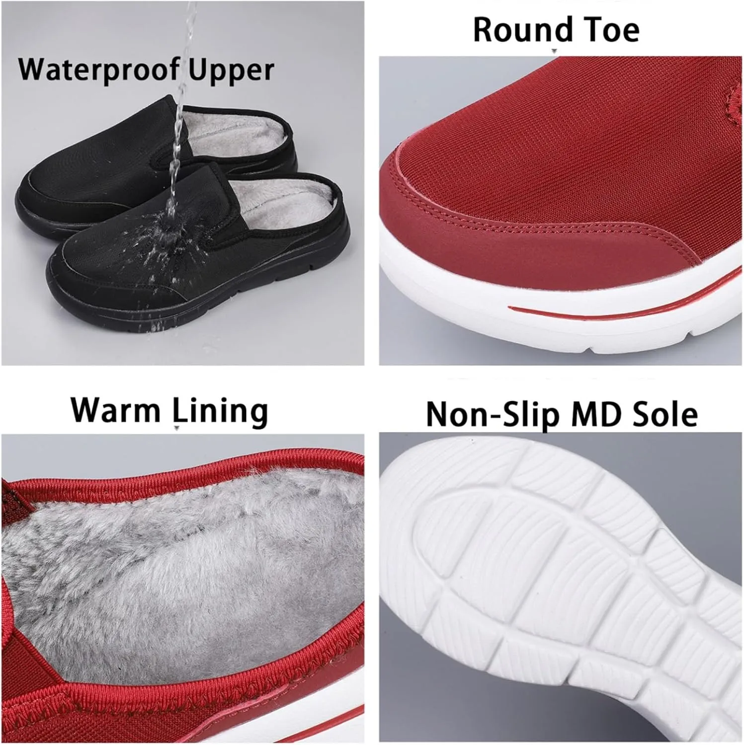 Women's Knitted Canvas Slip-On Platform Mules,Fashion Fur Lining Sneakers Backless Soft Lightweight Flat Half Sports Shoes Round Toe Warm Waterproof Non-Slip Walking Slippers