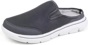 Women's Knitted Canvas Slip-On Platform Mules,Fashion Fur Lining Sneakers Backless Soft Lightweight Flat Half Sports Shoes Round Toe Warm Waterproof Non-Slip Walking Slippers