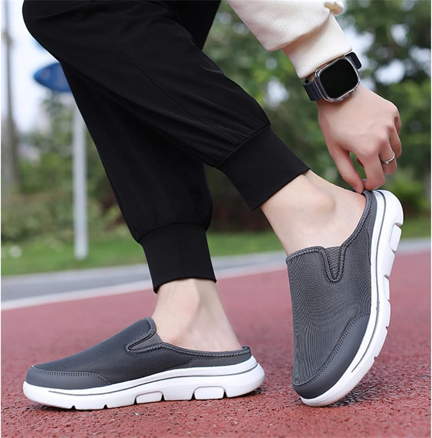 Women's Knitted Canvas Slip-On Platform Mules,Fashion Fur Lining Sneakers Backless Soft Lightweight Flat Half Sports Shoes Round Toe Warm Waterproof Non-Slip Walking Slippers
