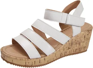 Women's Leather Cork Strappy Wedge Sandals Platform Sandal Dressy Wide Orthopedic Arch Support Open Toe Walking Shoes Heels with Shoes Hollow Out Travel Beach Comfort Slingback Casual Flat