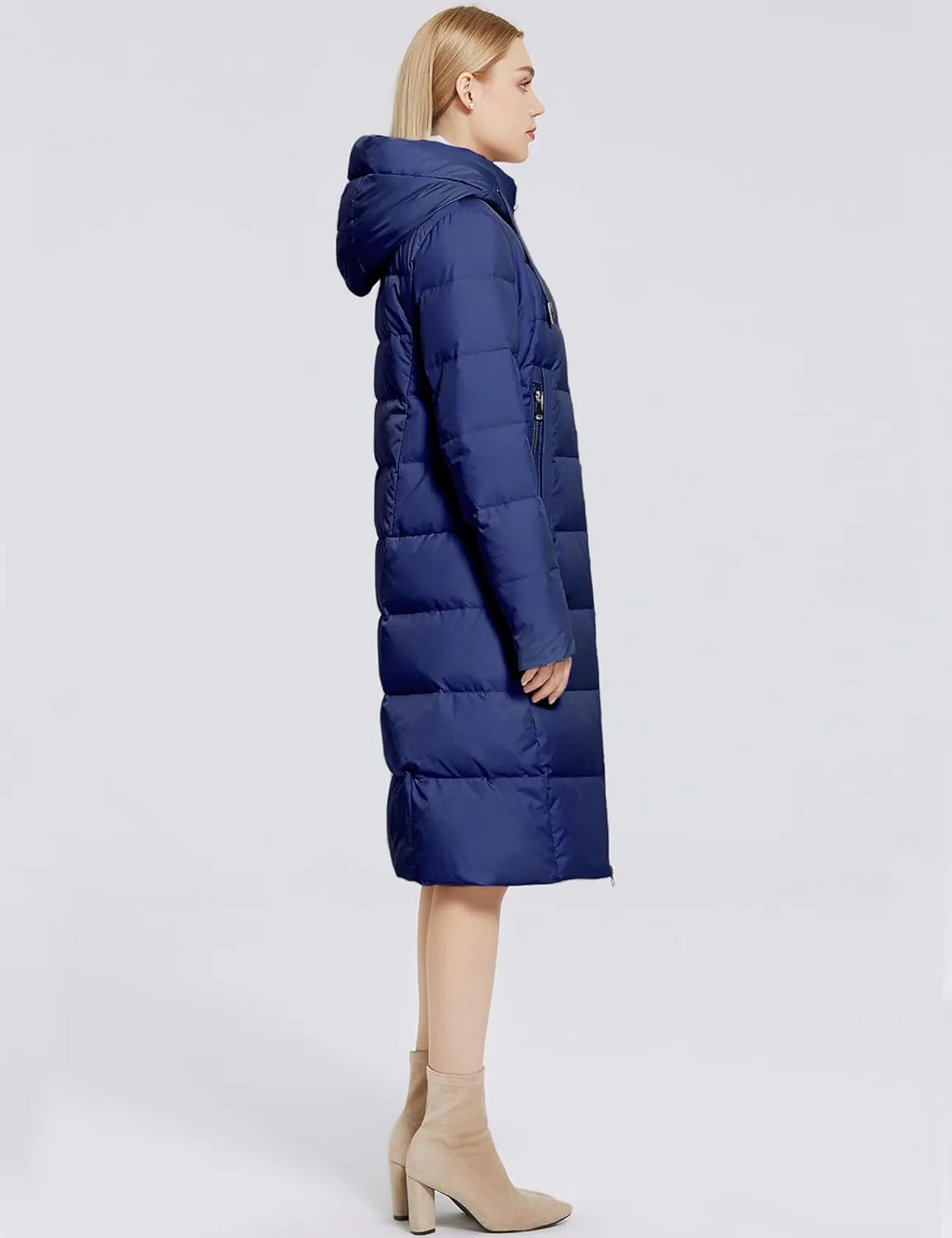Women's Long Puffer Jacket Casual Zip Up Quilted Hooded Thickened Warm Winter Padded Down Coat Outerwear