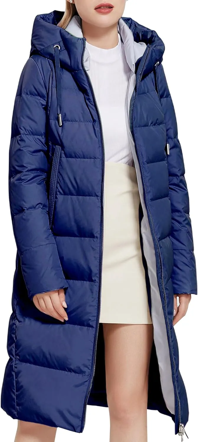 Women's Long Puffer Jacket Casual Zip Up Quilted Hooded Thickened Warm Winter Padded Down Coat Outerwear