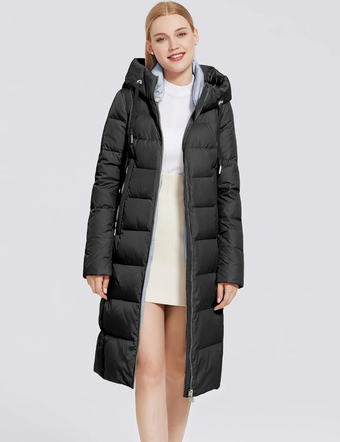 Women's Long Puffer Jacket Casual Zip Up Quilted Hooded Thickened Warm Winter Padded Down Coat Outerwear