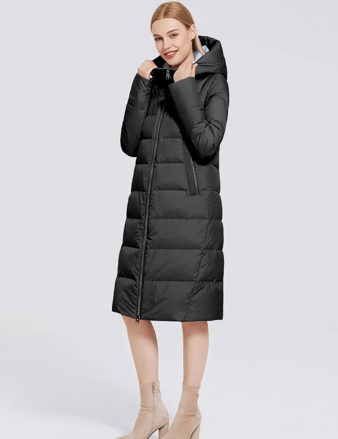 Women's Long Puffer Jacket Casual Zip Up Quilted Hooded Thickened Warm Winter Padded Down Coat Outerwear