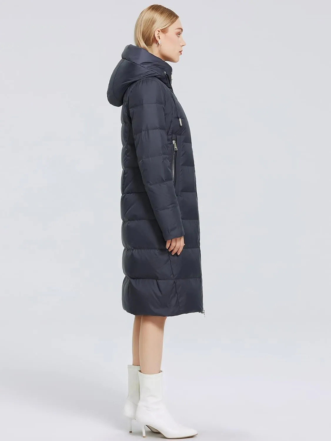 Women's Long Puffer Jacket Casual Zip Up Quilted Hooded Thickened Warm Winter Padded Down Coat Outerwear