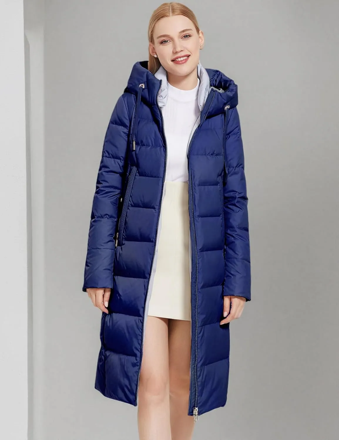Women's Long Puffer Jacket Casual Zip Up Quilted Hooded Thickened Warm Winter Padded Down Coat Outerwear