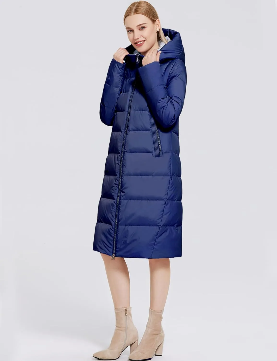 Women's Long Puffer Jacket Casual Zip Up Quilted Hooded Thickened Warm Winter Padded Down Coat Outerwear