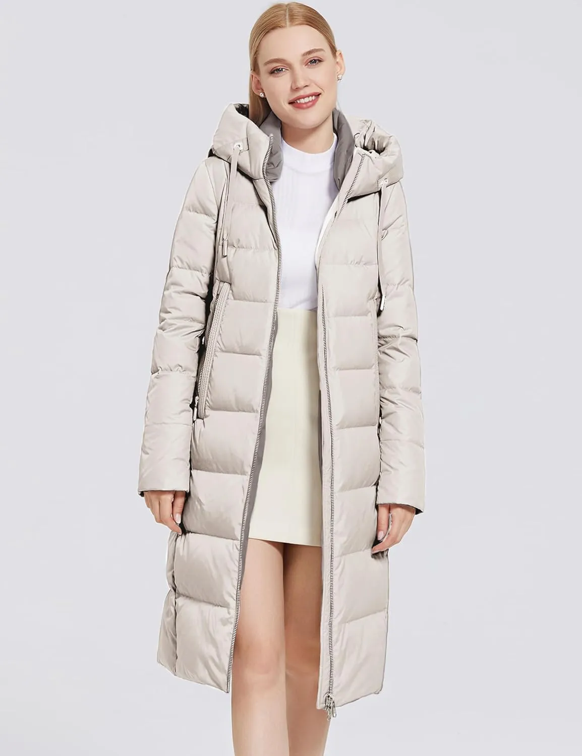 Women's Long Puffer Jacket Casual Zip Up Quilted Hooded Thickened Warm Winter Padded Down Coat Outerwear