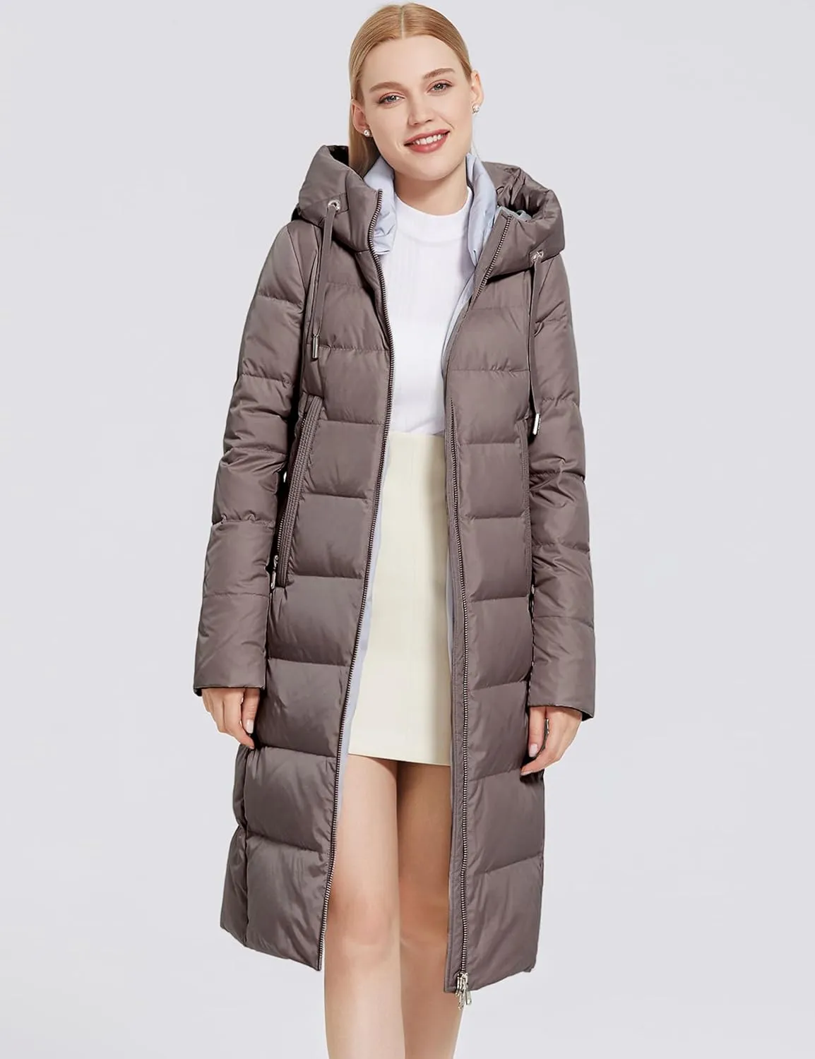Women's Long Puffer Jacket Casual Zip Up Quilted Hooded Thickened Warm Winter Padded Down Coat Outerwear