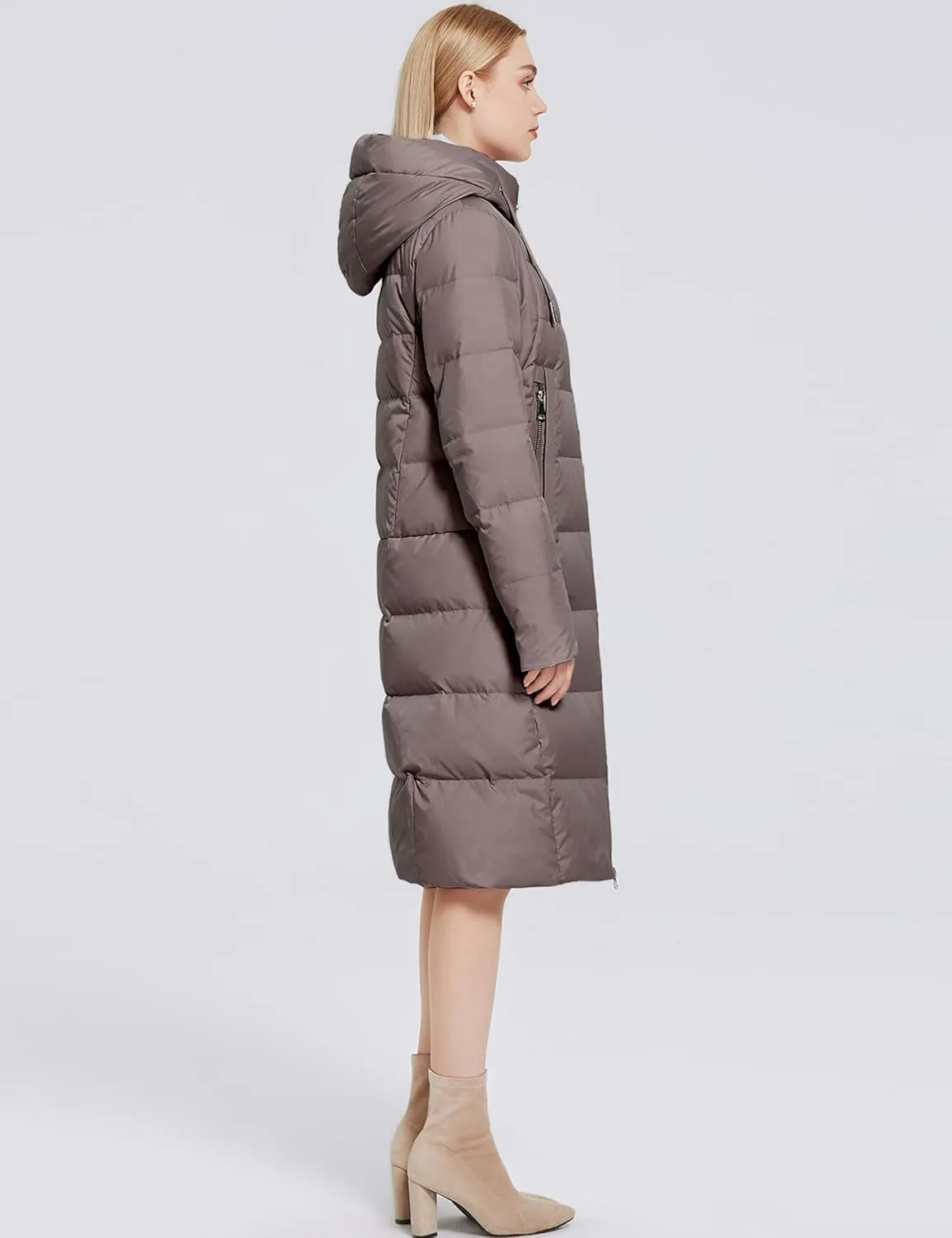 Women's Long Puffer Jacket Casual Zip Up Quilted Hooded Thickened Warm Winter Padded Down Coat Outerwear