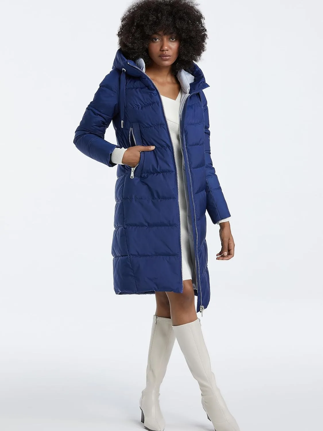 Women's Long Puffer Jacket Casual Zip Up Quilted Hooded Thickened Warm Winter Padded Down Coat Outerwear