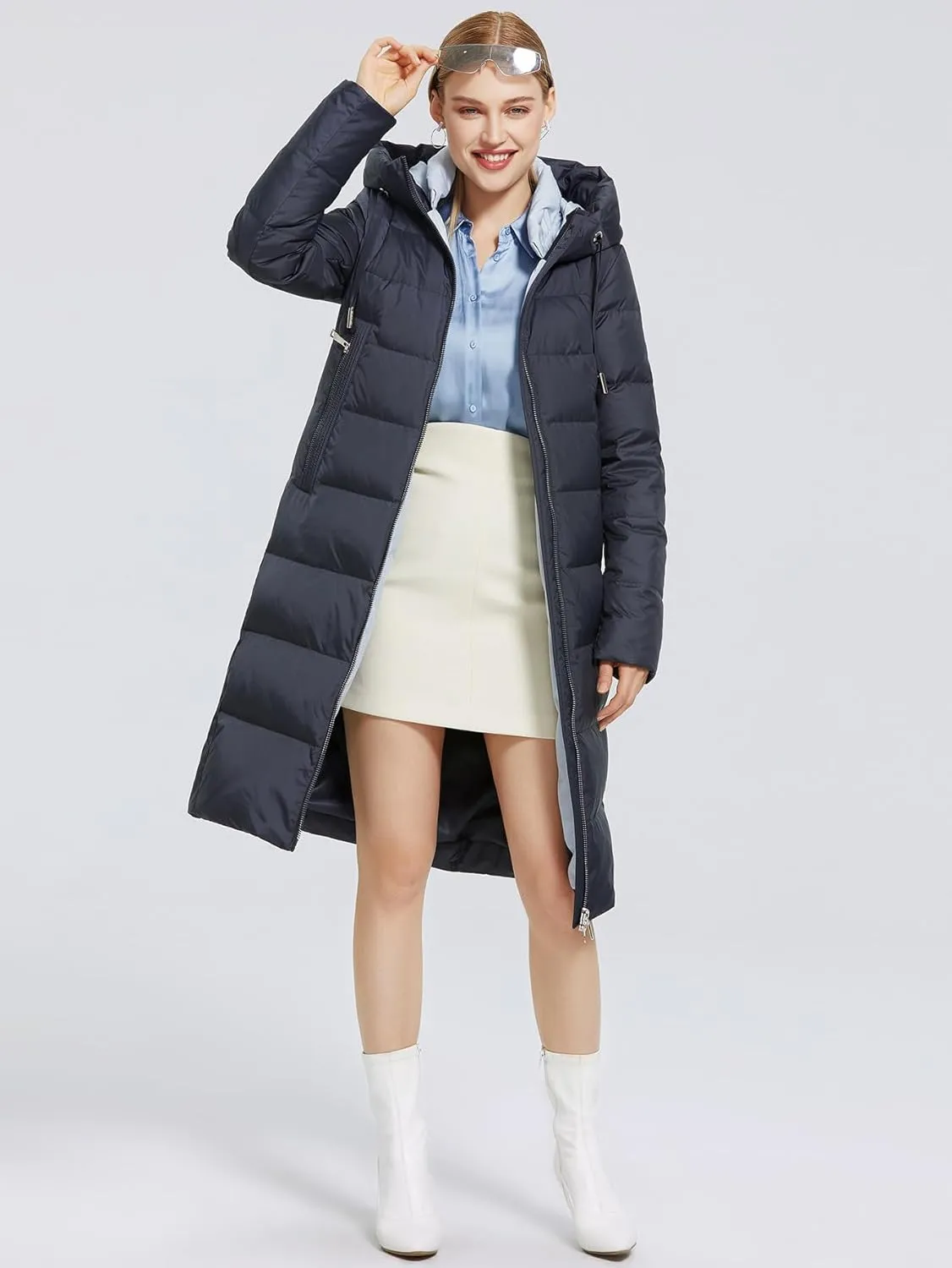Women's Long Puffer Jacket Casual Zip Up Quilted Hooded Thickened Warm Winter Padded Down Coat Outerwear