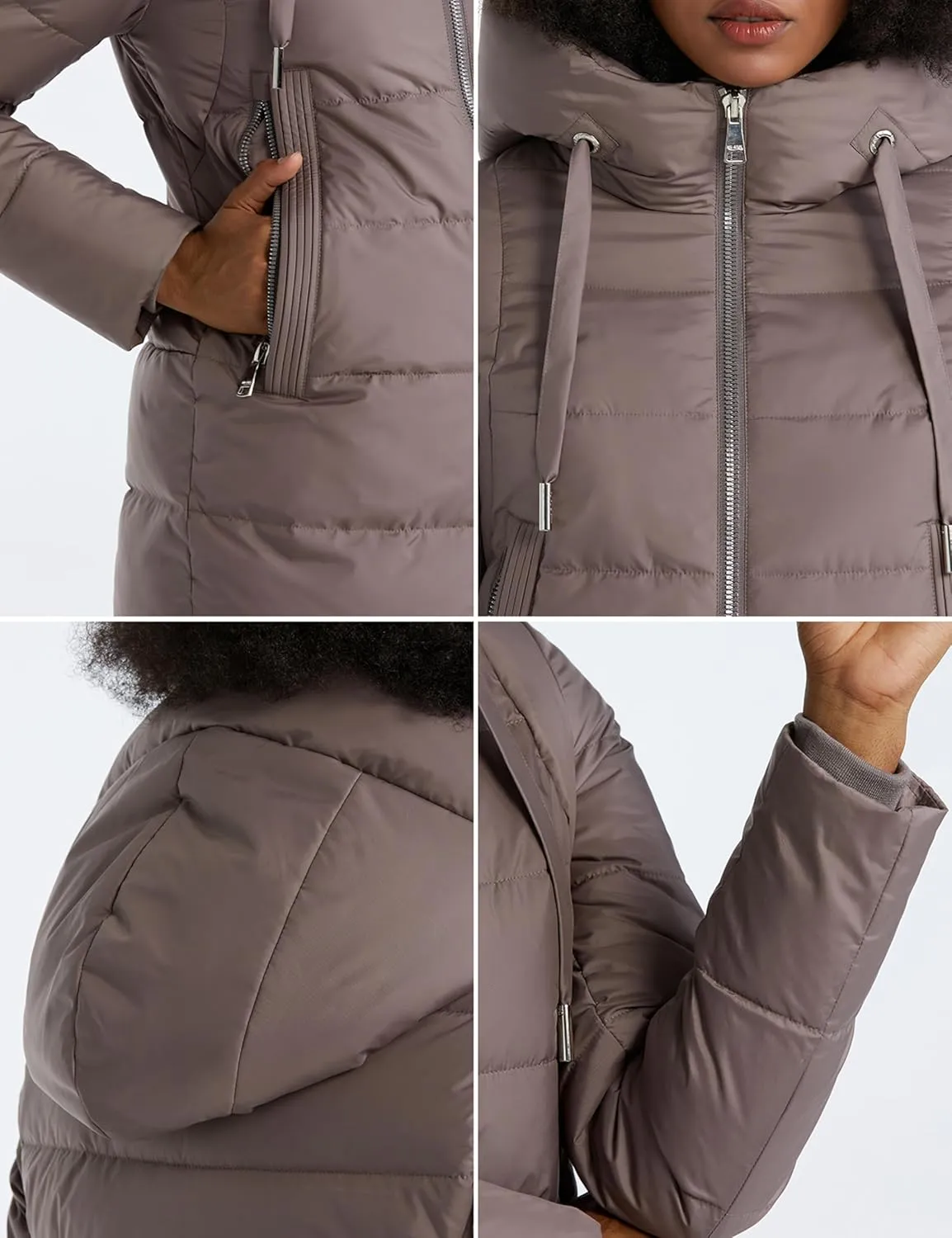 Women's Long Puffer Jacket Casual Zip Up Quilted Hooded Thickened Warm Winter Padded Down Coat Outerwear