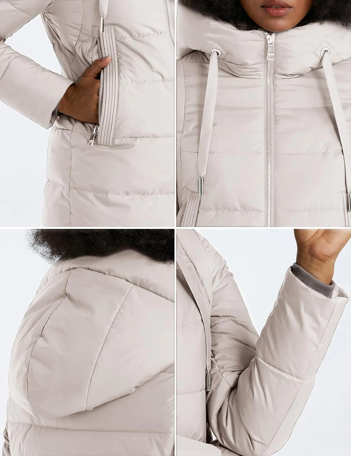 Women's Long Puffer Jacket Casual Zip Up Quilted Hooded Thickened Warm Winter Padded Down Coat Outerwear
