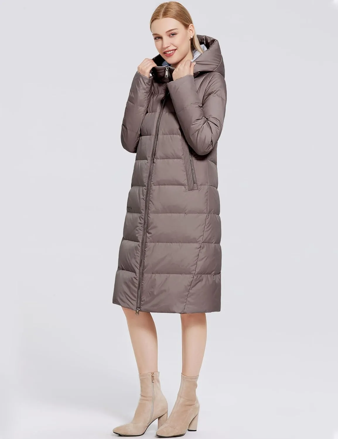 Women's Long Puffer Jacket Casual Zip Up Quilted Hooded Thickened Warm Winter Padded Down Coat Outerwear