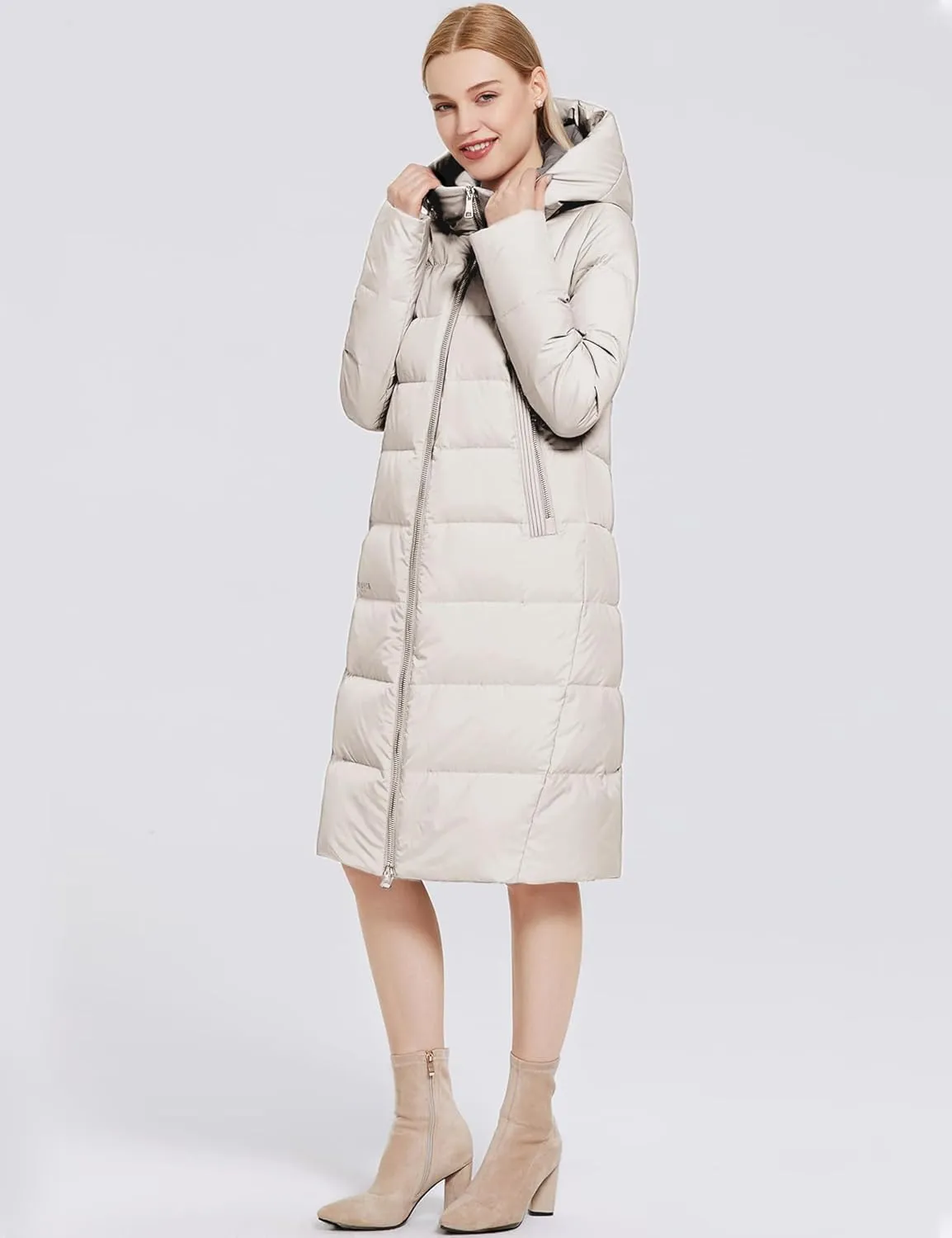 Women's Long Puffer Jacket Casual Zip Up Quilted Hooded Thickened Warm Winter Padded Down Coat Outerwear