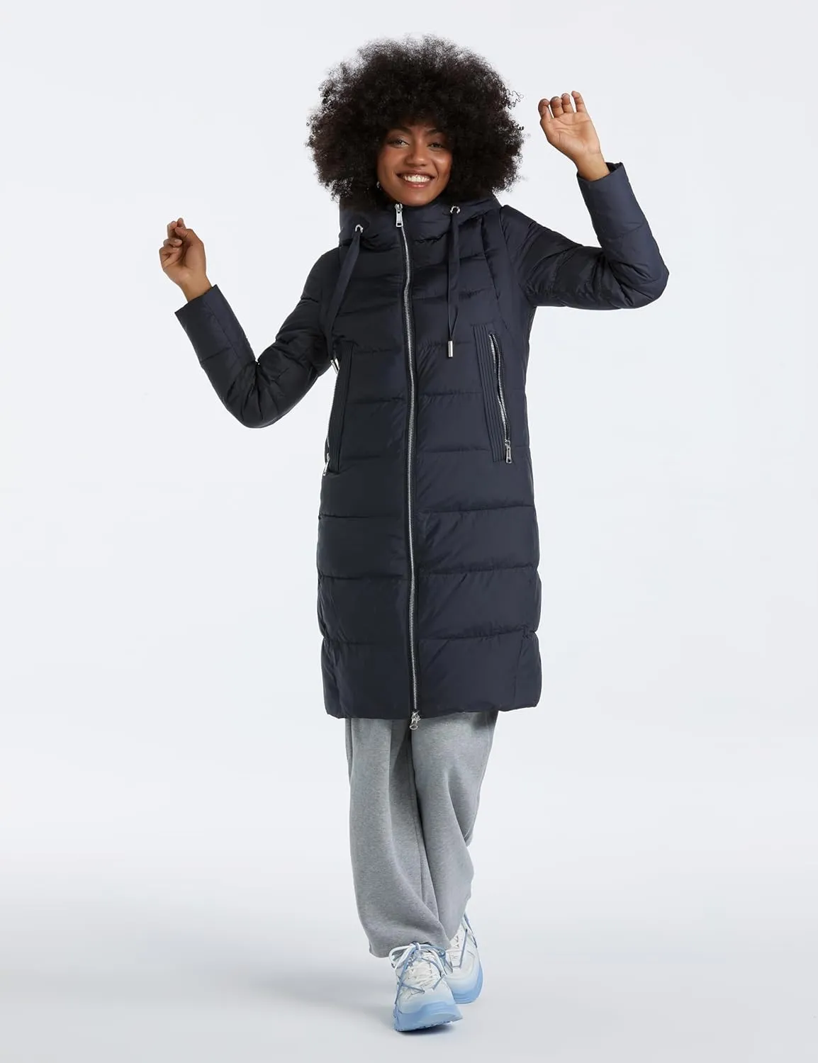 Women's Long Puffer Jacket Casual Zip Up Quilted Hooded Thickened Warm Winter Padded Down Coat Outerwear