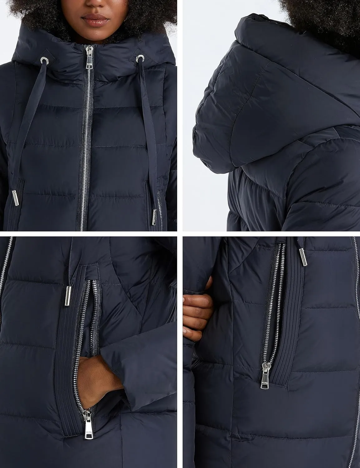 Women's Long Puffer Jacket Casual Zip Up Quilted Hooded Thickened Warm Winter Padded Down Coat Outerwear