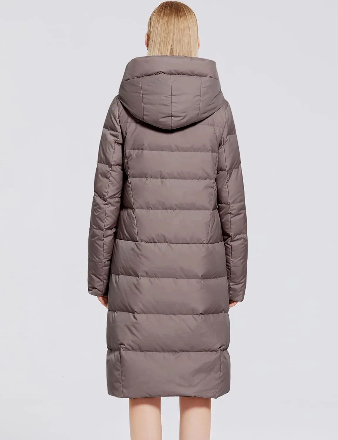 Women's Long Puffer Jacket Casual Zip Up Quilted Hooded Thickened Warm Winter Padded Down Coat Outerwear