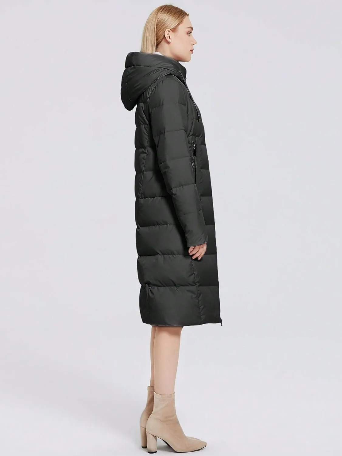 Women's Long Puffer Jacket Casual Zip Up Quilted Hooded Thickened Warm Winter Padded Down Coat Outerwear