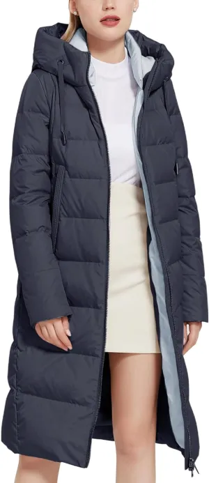 Women's Long Puffer Jacket Casual Zip Up Quilted Hooded Thickened Warm Winter Padded Down Coat Outerwear