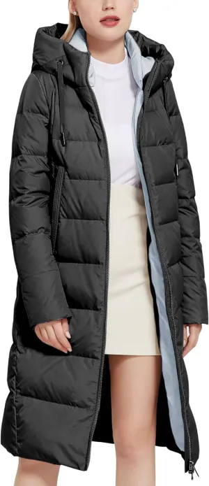 Women's Long Puffer Jacket Casual Zip Up Quilted Hooded Thickened Warm Winter Padded Down Coat Outerwear