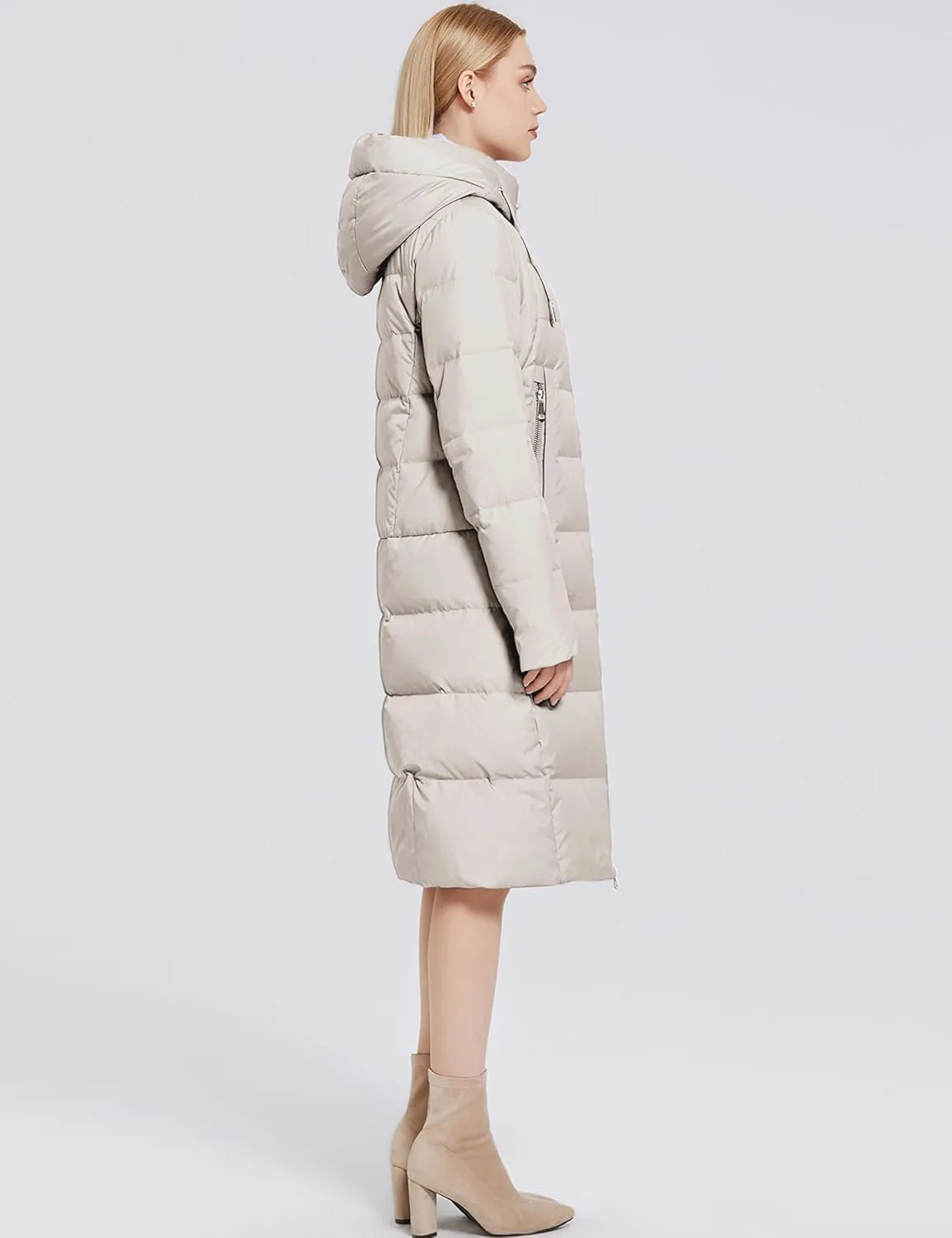 Women's Long Puffer Jacket Casual Zip Up Quilted Hooded Thickened Warm Winter Padded Down Coat Outerwear