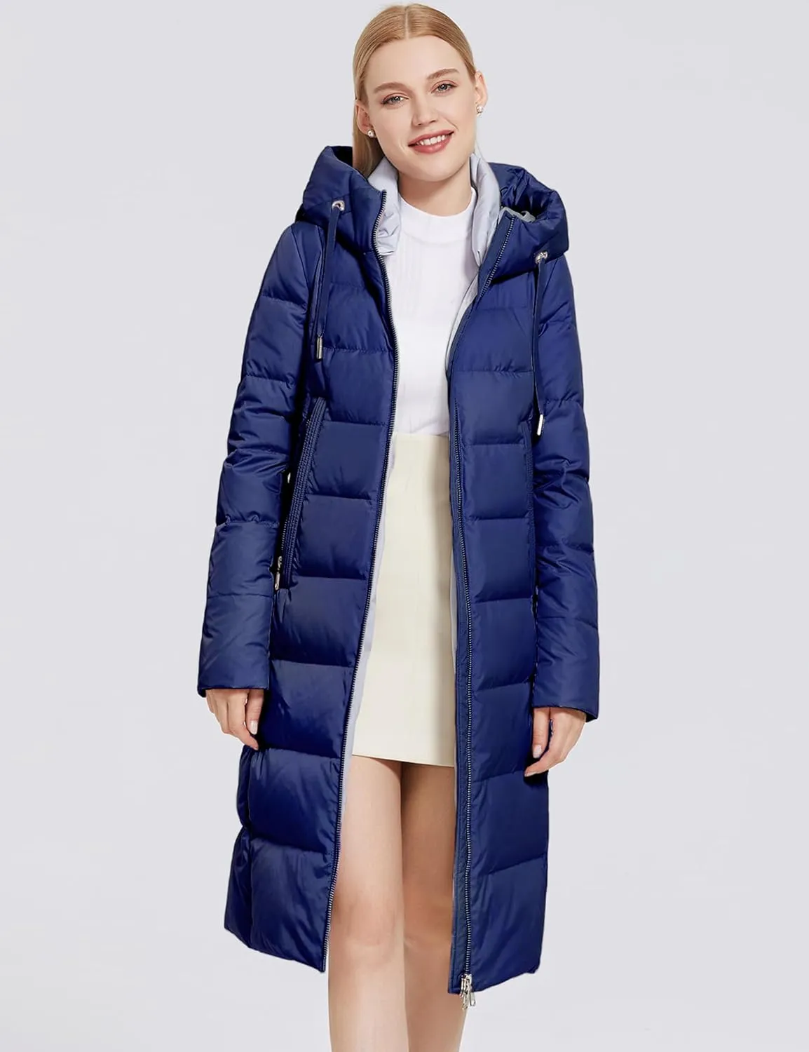 Women's Long Puffer Jacket Casual Zip Up Quilted Hooded Thickened Warm Winter Padded Down Coat Outerwear
