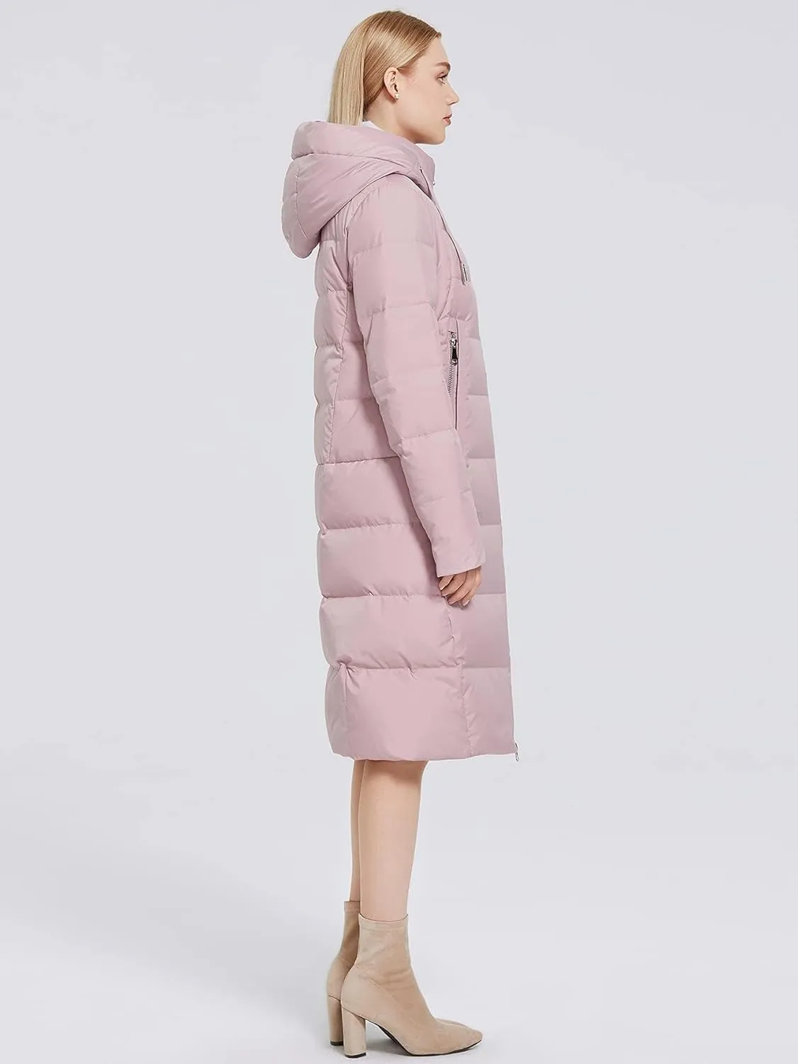 Women's Long Puffer Jacket Casual Zip Up Quilted Hooded Thickened Warm Winter Padded Down Coat Outerwear
