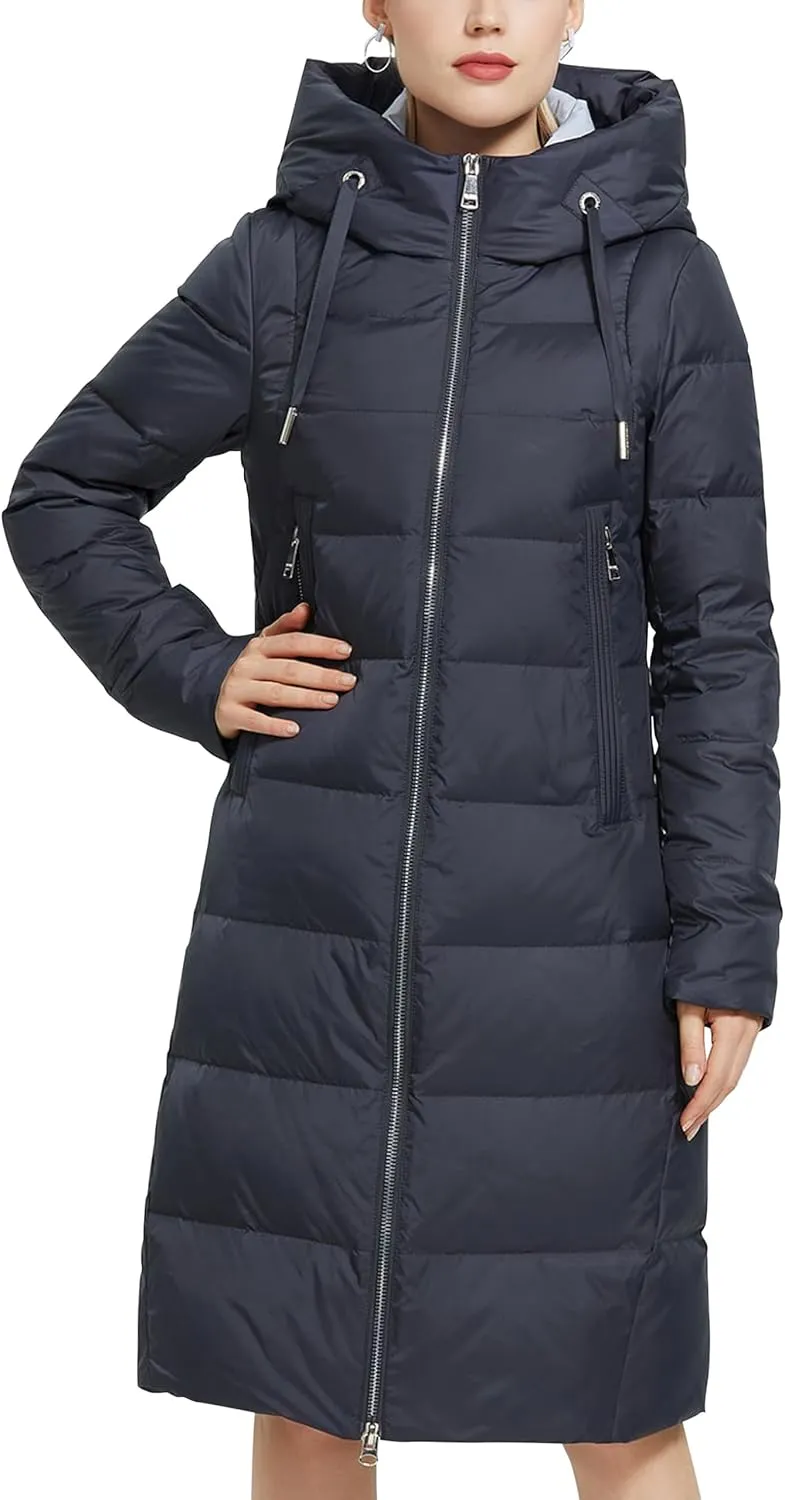 Women's Long Puffer Jacket Casual Zip Up Quilted Hooded Thickened Warm Winter Padded Down Coat Outerwear