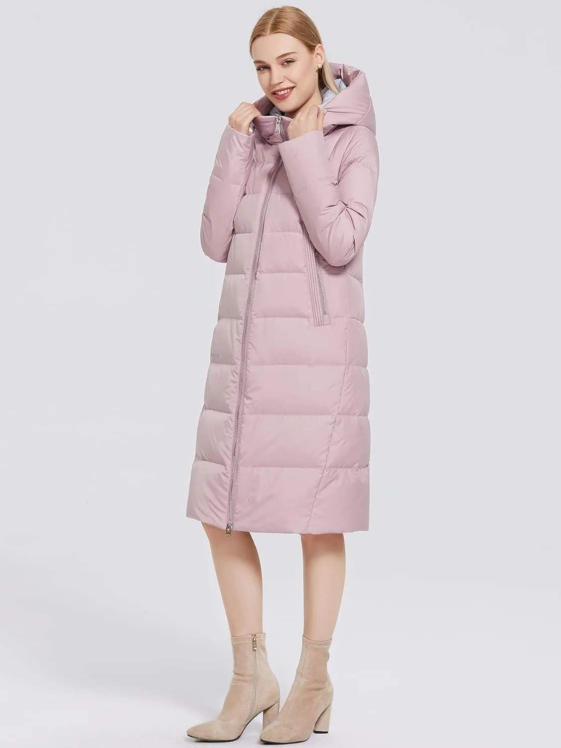 Women's Long Puffer Jacket Casual Zip Up Quilted Hooded Thickened Warm Winter Padded Down Coat Outerwear