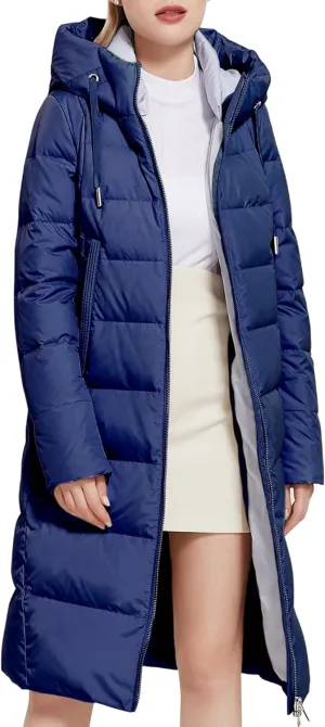 Women's Long Puffer Jacket Casual Zip Up Quilted Hooded Thickened Warm Winter Padded Down Coat Outerwear