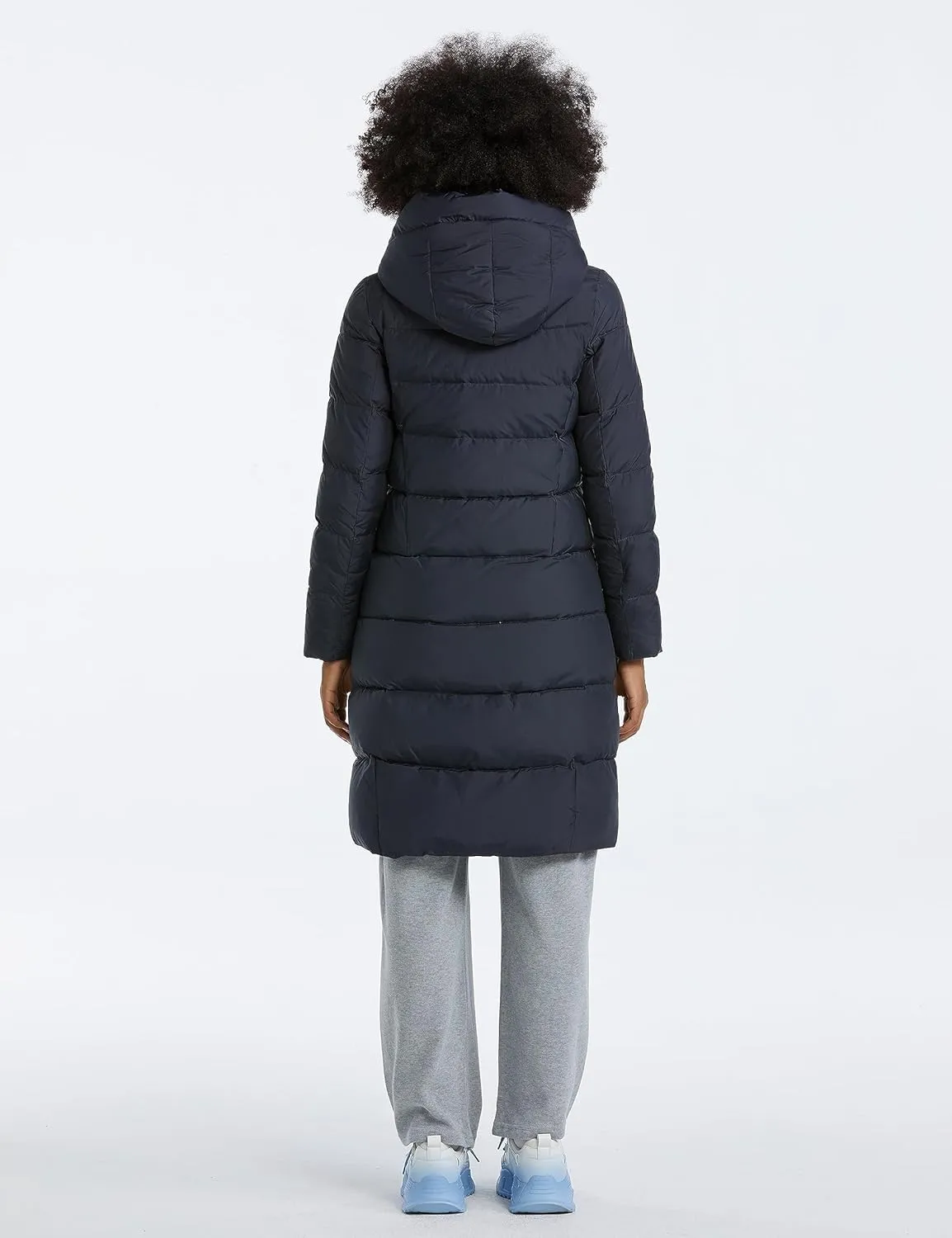 Women's Long Puffer Jacket Casual Zip Up Quilted Hooded Thickened Warm Winter Padded Down Coat Outerwear