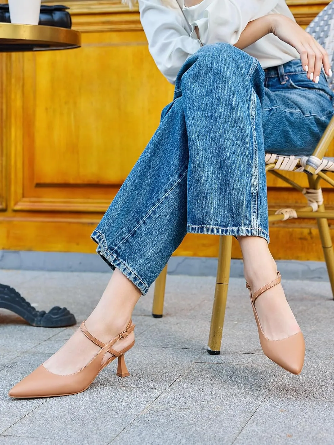 Womens Low Kitten Heel Closed Pointed Toe Slingback Pumps Heels Slip On Heeled Sandals Dress Shoes