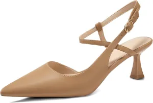Womens Low Kitten Heel Closed Pointed Toe Slingback Pumps Heels Slip On Heeled Sandals Dress Shoes