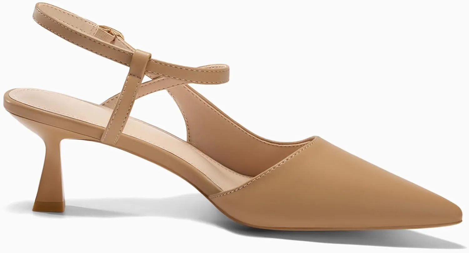 Womens Low Kitten Heel Closed Pointed Toe Slingback Pumps Heels Slip On Heeled Sandals Dress Shoes